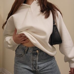 Cozy Fleece Boyfriend Polo Sweatshirt